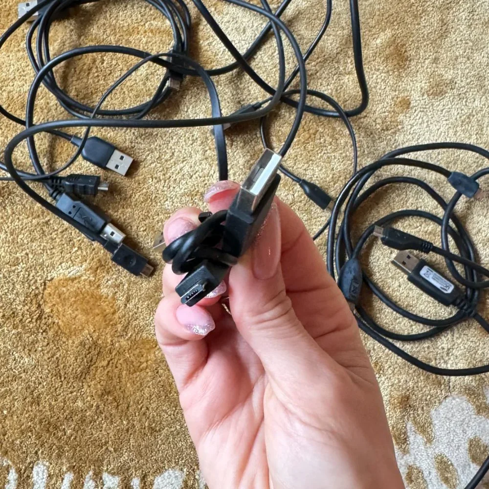 Micro USB to USB: 10+ cables never used. Feel free to buy however many you need!